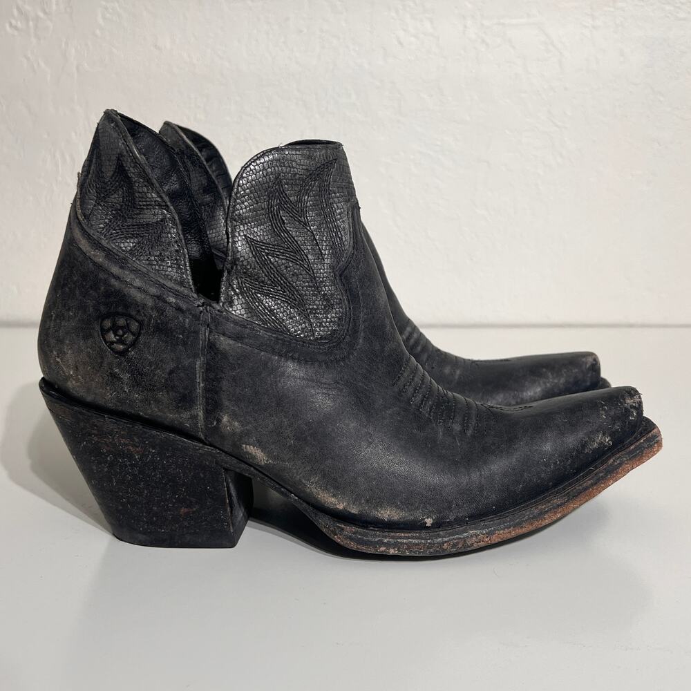 Ariat Western Ankle Boot Womens 9.5 Black Leather Distressed Cowboy Square Toe